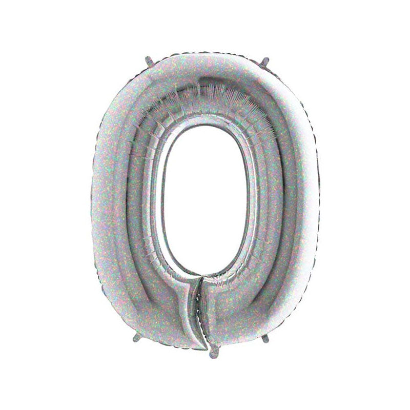 26-inch silver helium ballon in the shape of the number zero