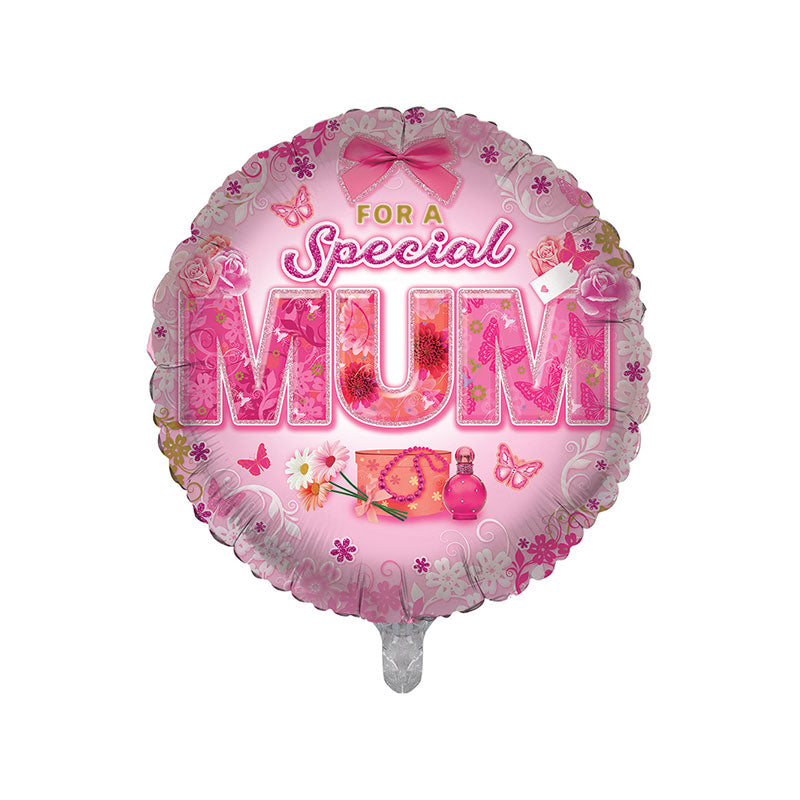 Pink balloon with 'For a Special Mum' text on a pink background