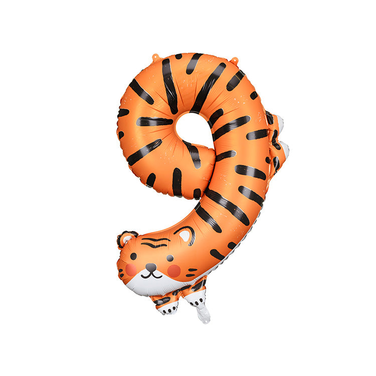 Inflatable tiger-themed balloon in the shape of a number 9