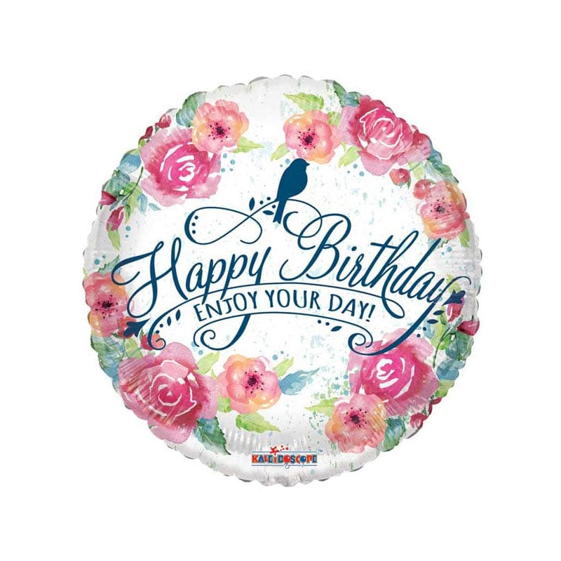 Watercolour flower Happy Birthday 18-inch helium balloon