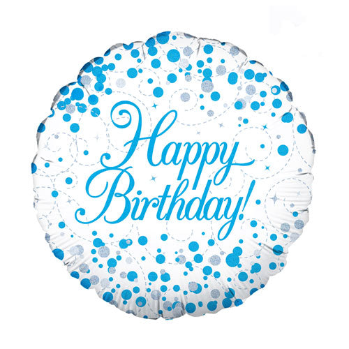 White and blue spots happy birthday 18-inch helium balloon
