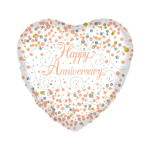 White helium 18-inch balloon with orange Happy Anniversary lettering