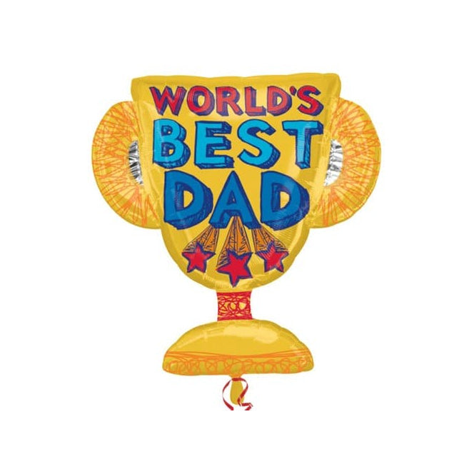 Decorative trophy shaped balloon with 'World's Best Dad' text