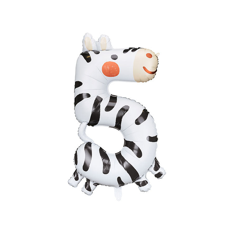 Zebra themed number 5 balloon